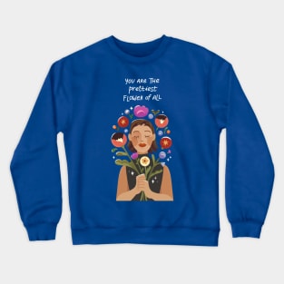 Woman With Flower Message Crewneck Sweatshirt